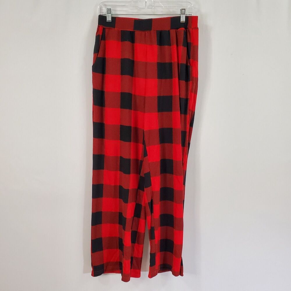 Bloomchic Wide Leg Lounge Bottoms Women's M Red Black Checkered Print NWT